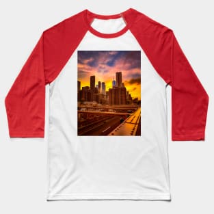 Manhattan Skyline Sunset Sky Brooklyn Bridge NYC Baseball T-Shirt